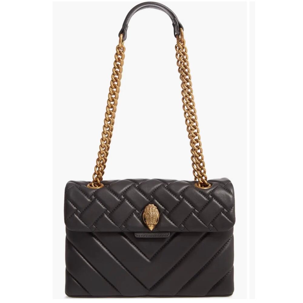 Kurt Geiger Kensington Black Quilted Shoulder Crossbody Handbag Black Gold